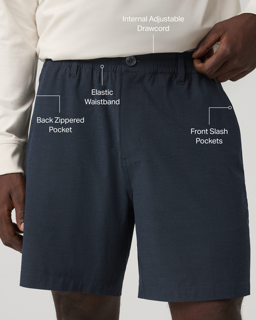Aim Elastic Waist Short 7 | Navy Linen Texture