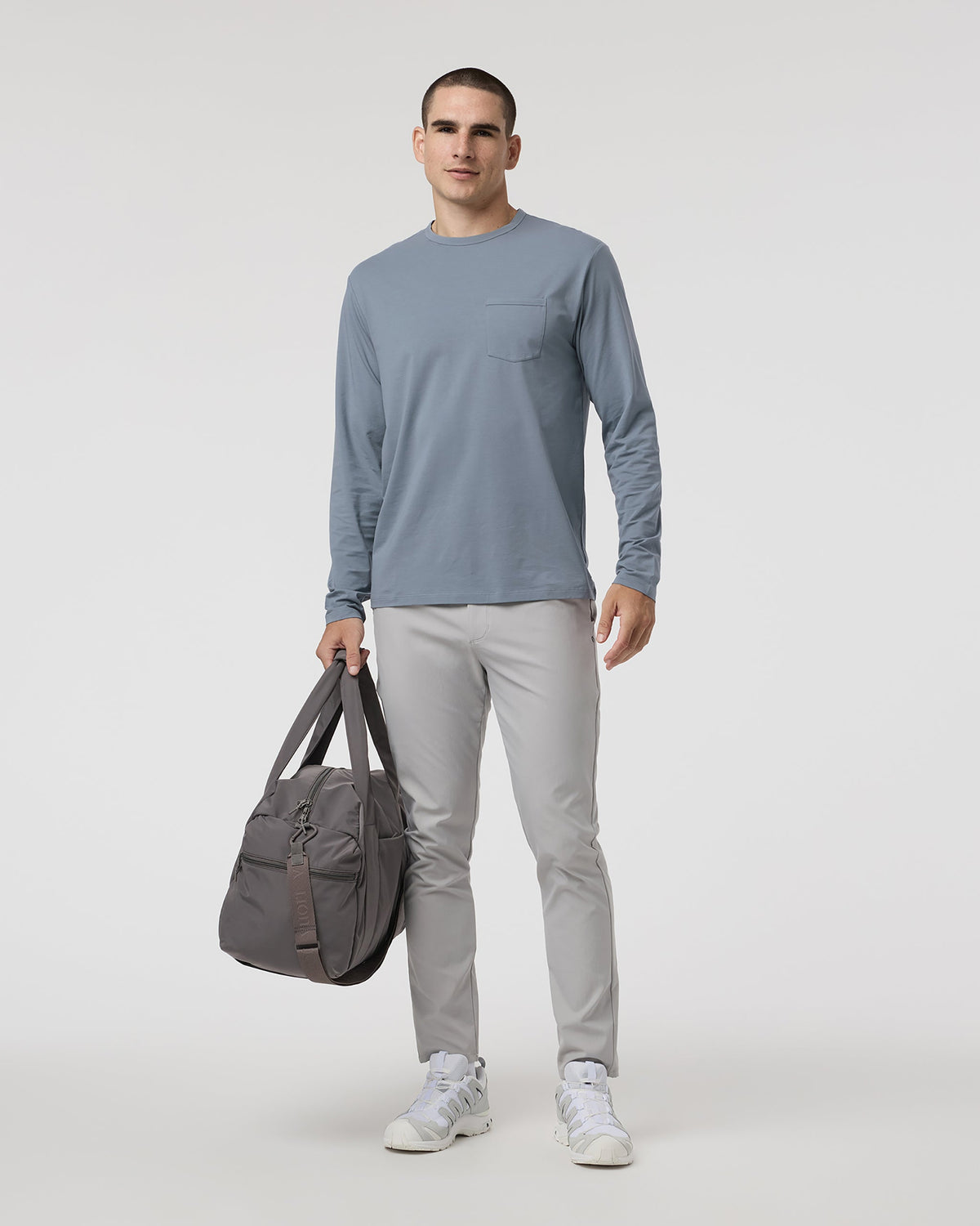 Long Sleeve Mens Feather Tee | Dusty Blue