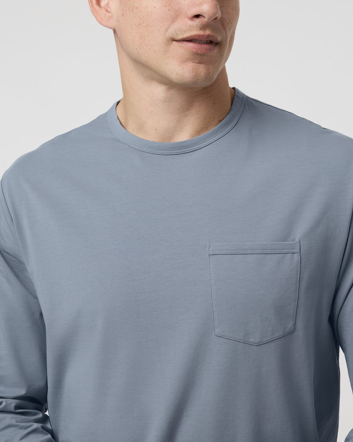 Long Sleeve Mens Feather Tee | Dusty Blue
