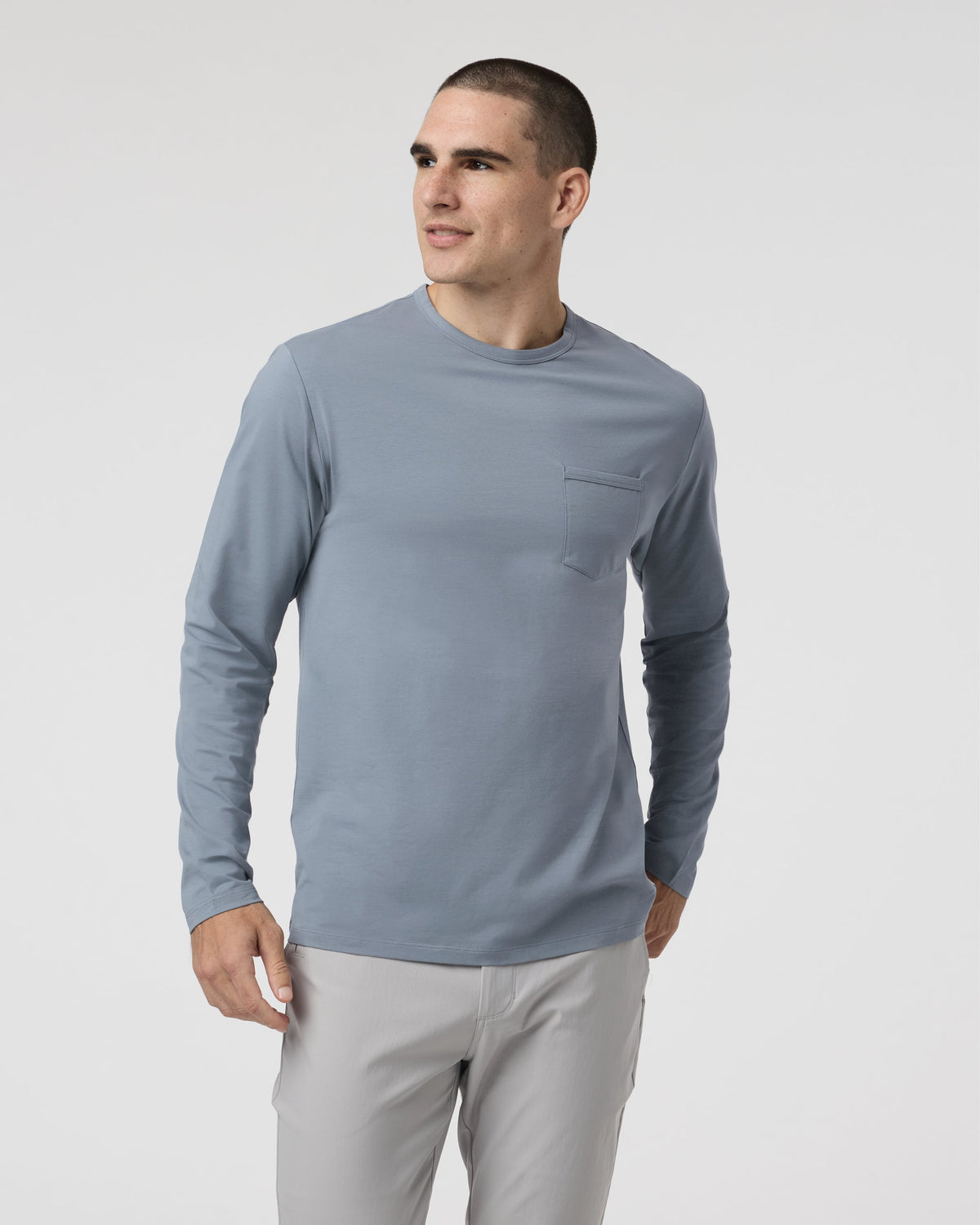 Long Sleeve Mens Feather Tee | Dusty Blue