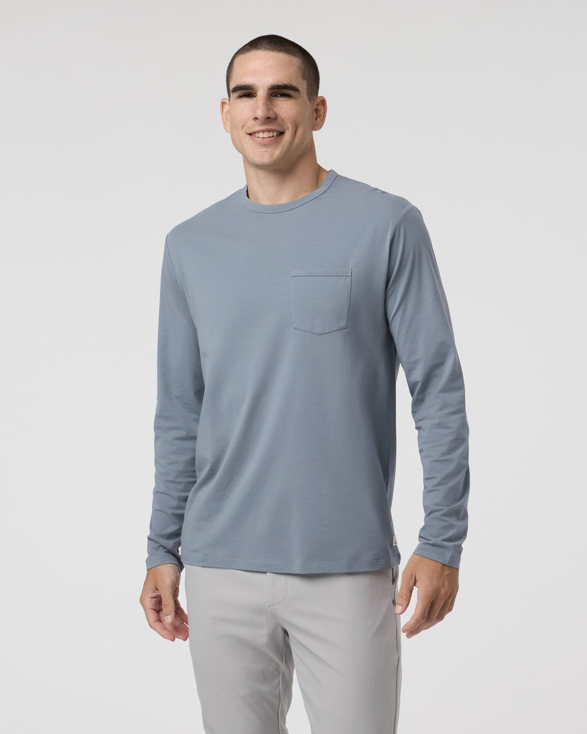Long Sleeve Mens Feather Tee | Dusty Blue