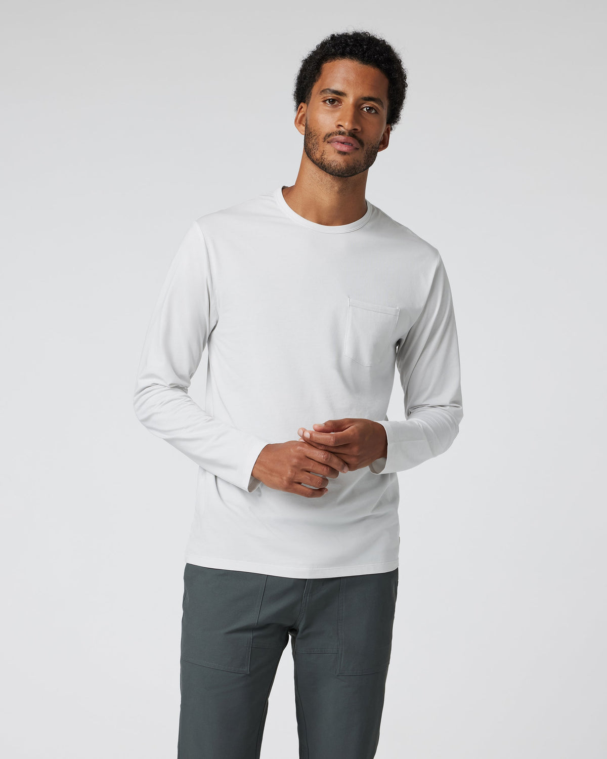 Long Sleeve Mens Feather Tee | Frost Grey