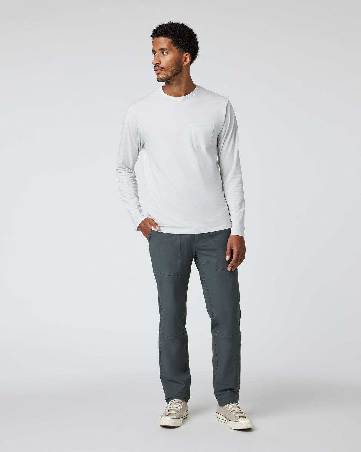 Long Sleeve Mens Feather Tee | Frost Grey