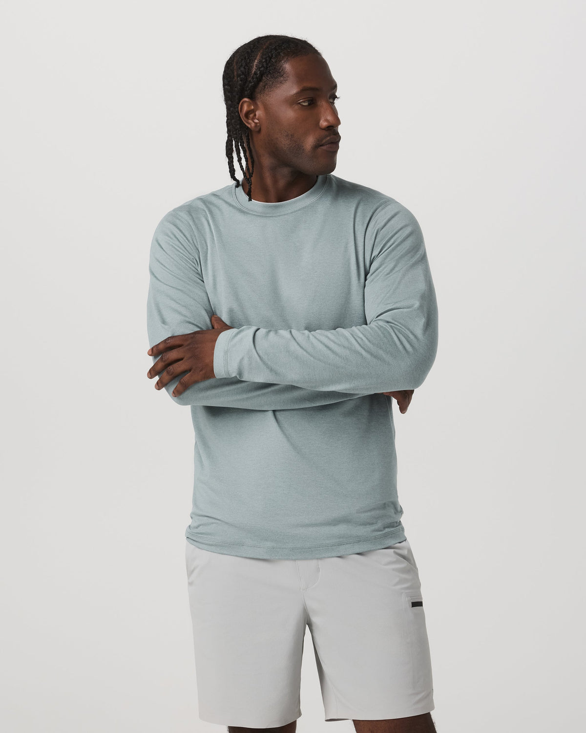 Long Sleeve Ponto Performance Tee | Misty Blue Heather