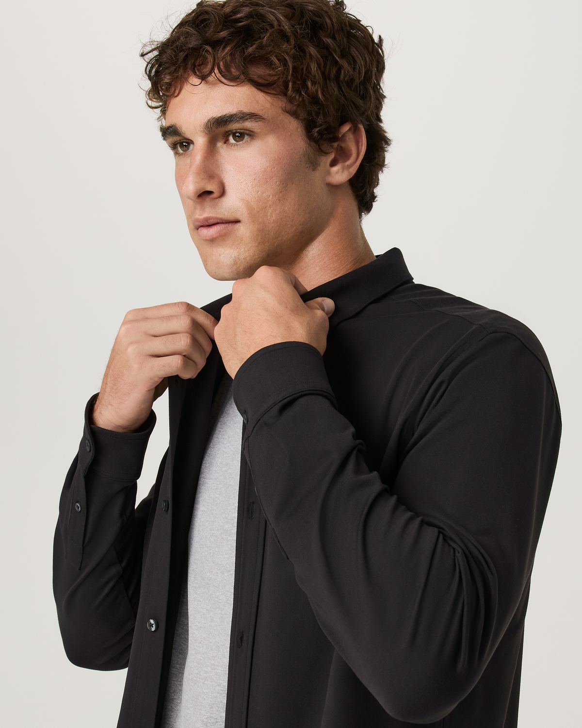 Long Sleeve Ponto Button Down Shirt | Black