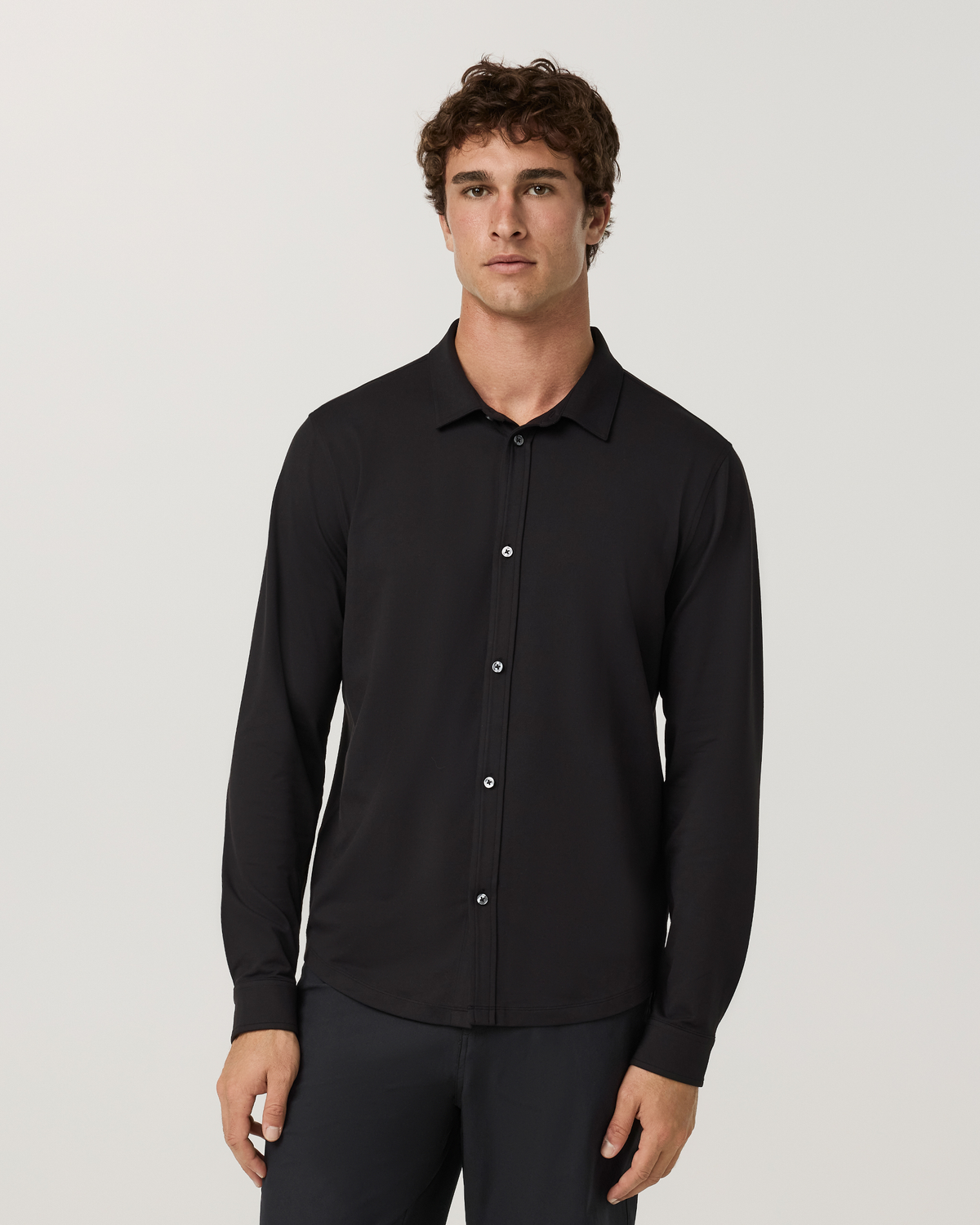 Long Sleeve Ponto Button Down Shirt | Black