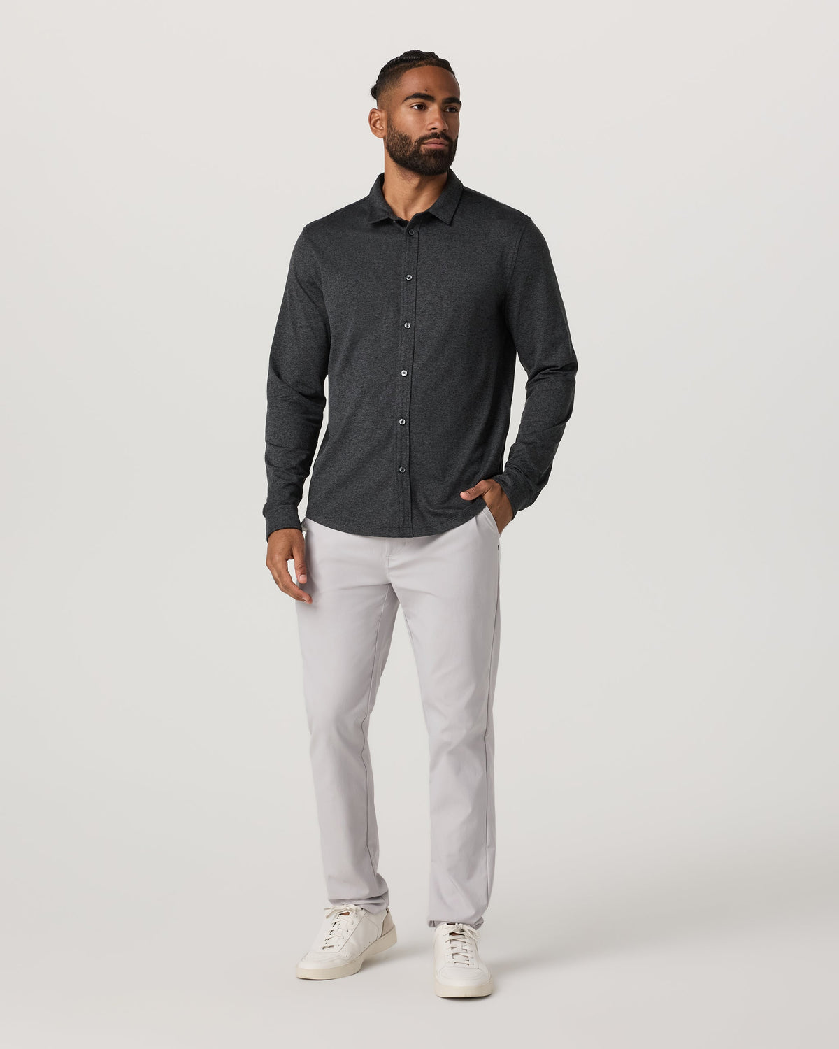 Long Sleeve Ponto Button Down Shirt | Charcoal Heather
