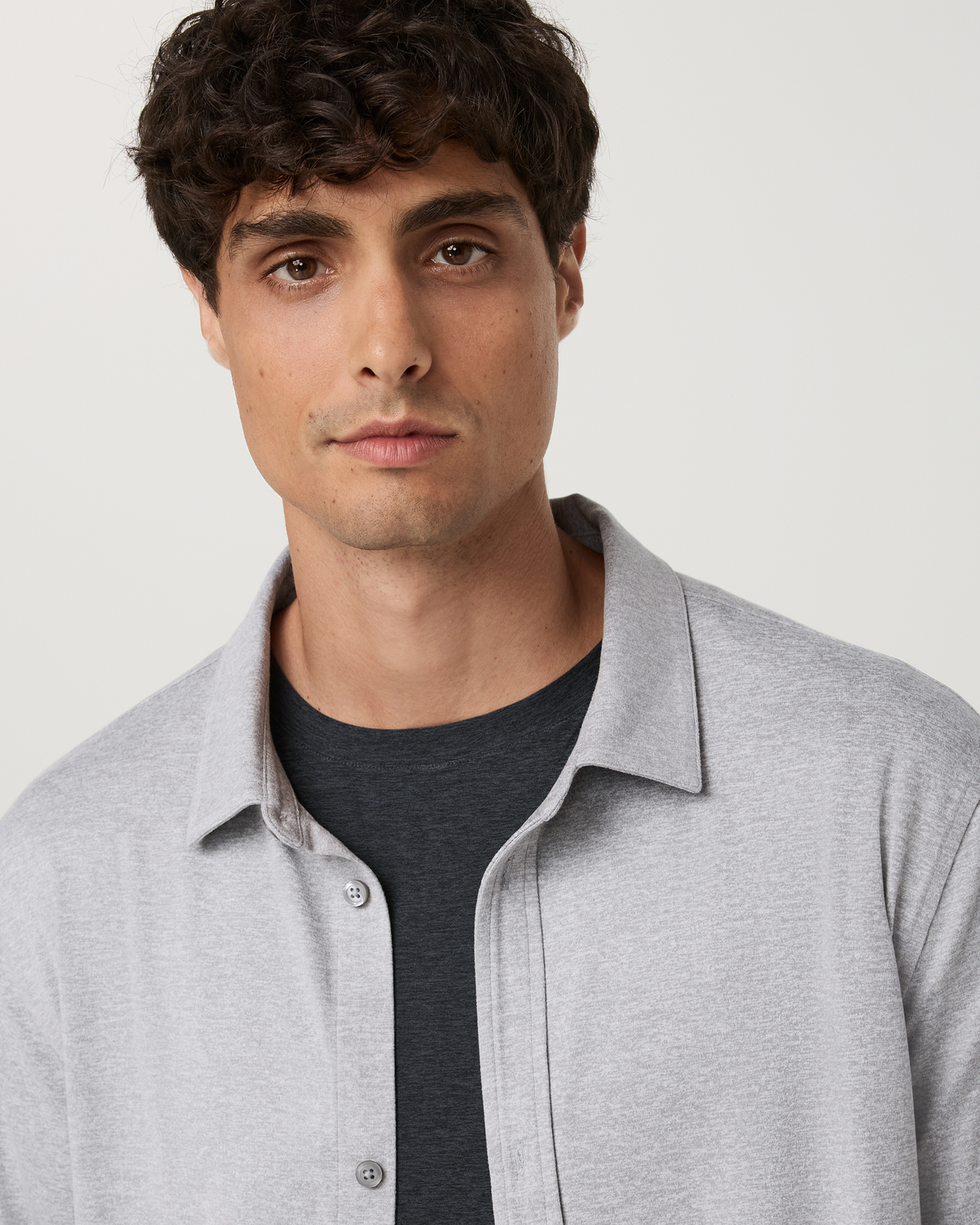 Long Sleeve Ponto Button Down Shirt | Light Heather Grey