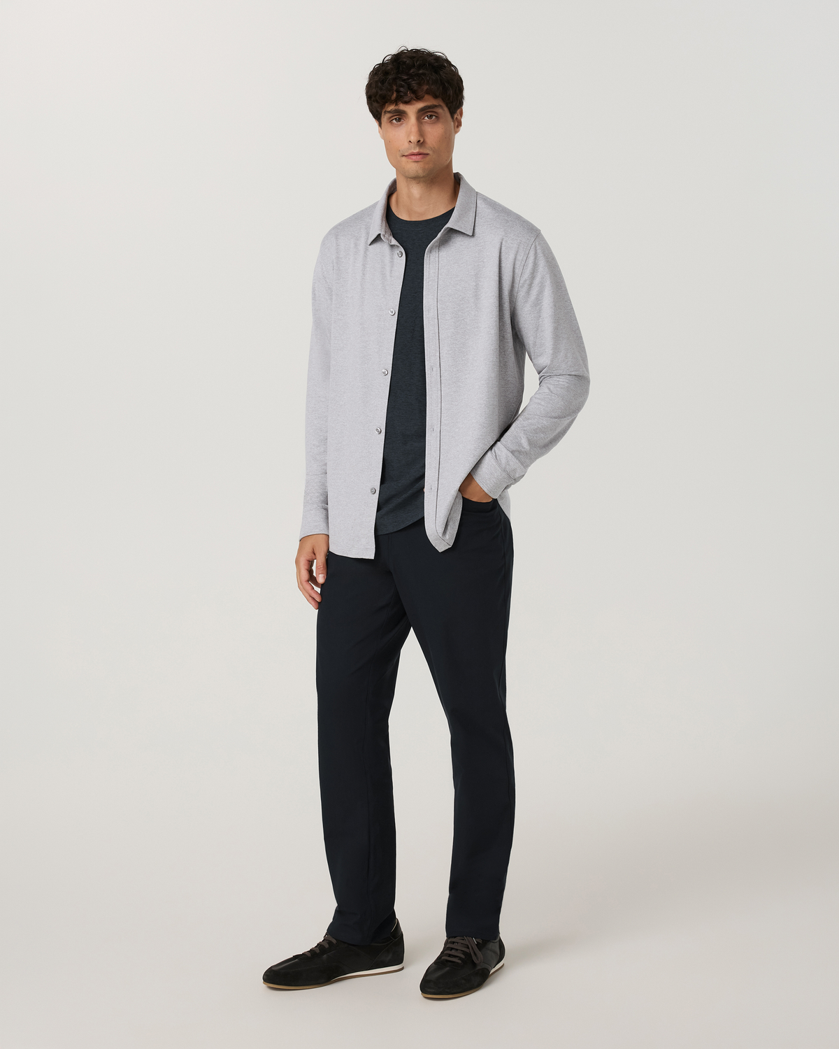 Long Sleeve Ponto Button Down Shirt | Light Heather Grey