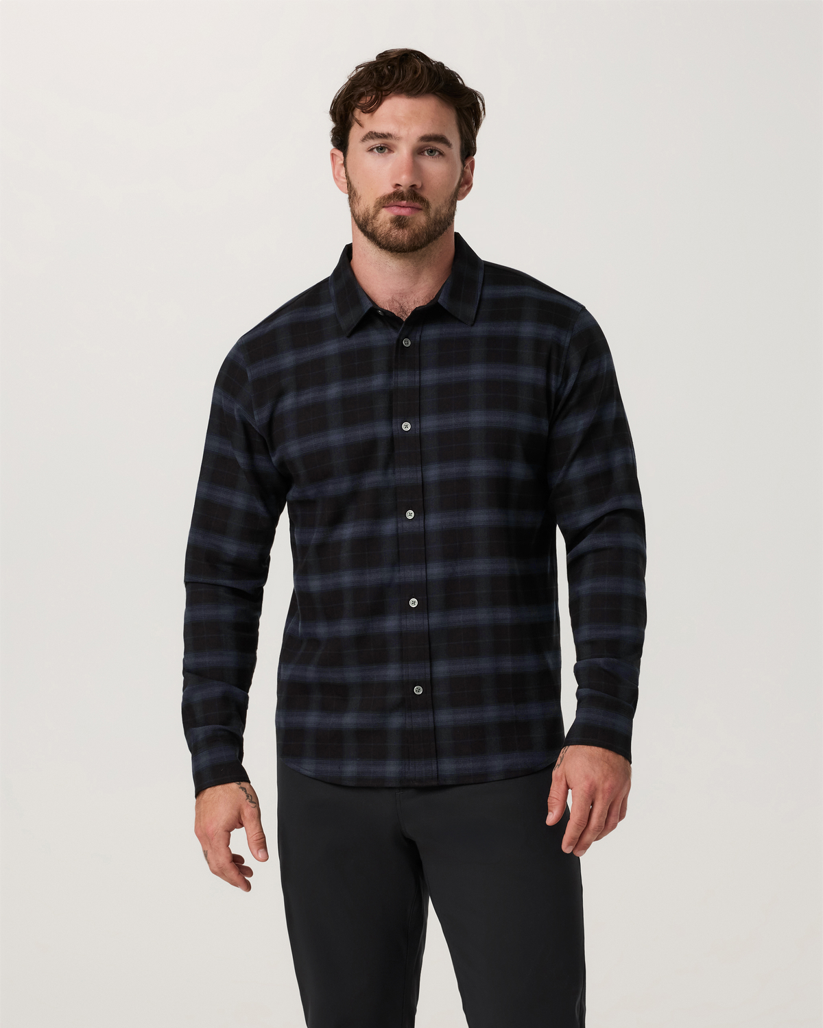 Long Sleeve Midweight Flannel Shirt | Black