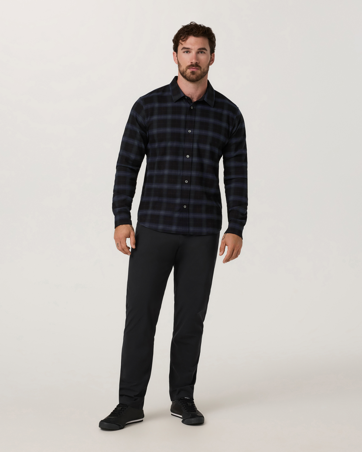 Long Sleeve Midweight Flannel Shirt | Black