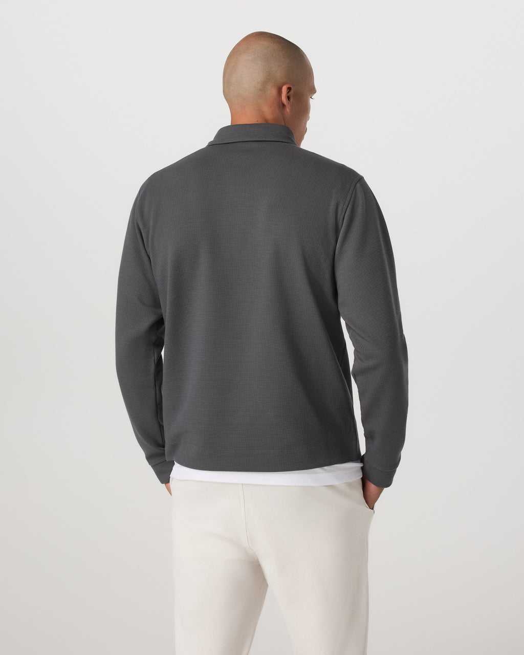Long Sleeve Waffle Polo | Dark Pewter