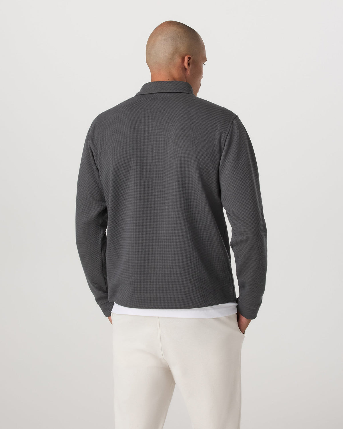 Long Sleeve Waffle Polo | Dark Pewter