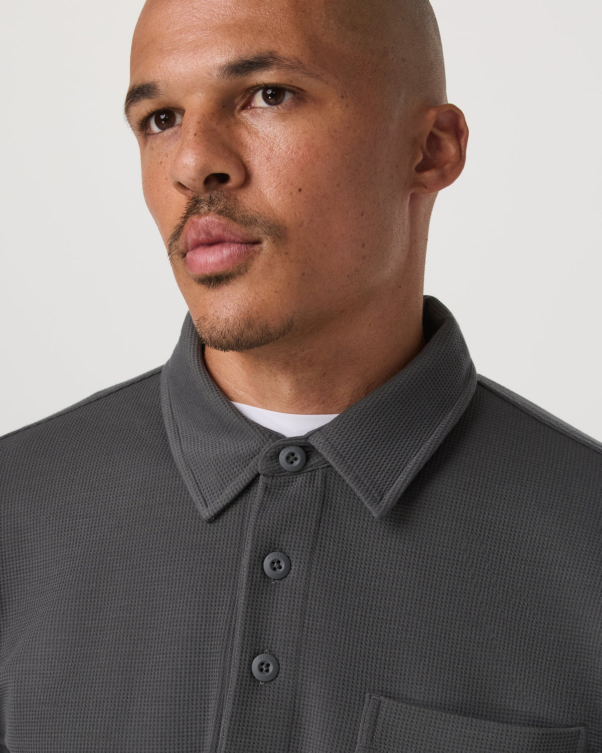 Long Sleeve Waffle Polo | Dark Pewter
