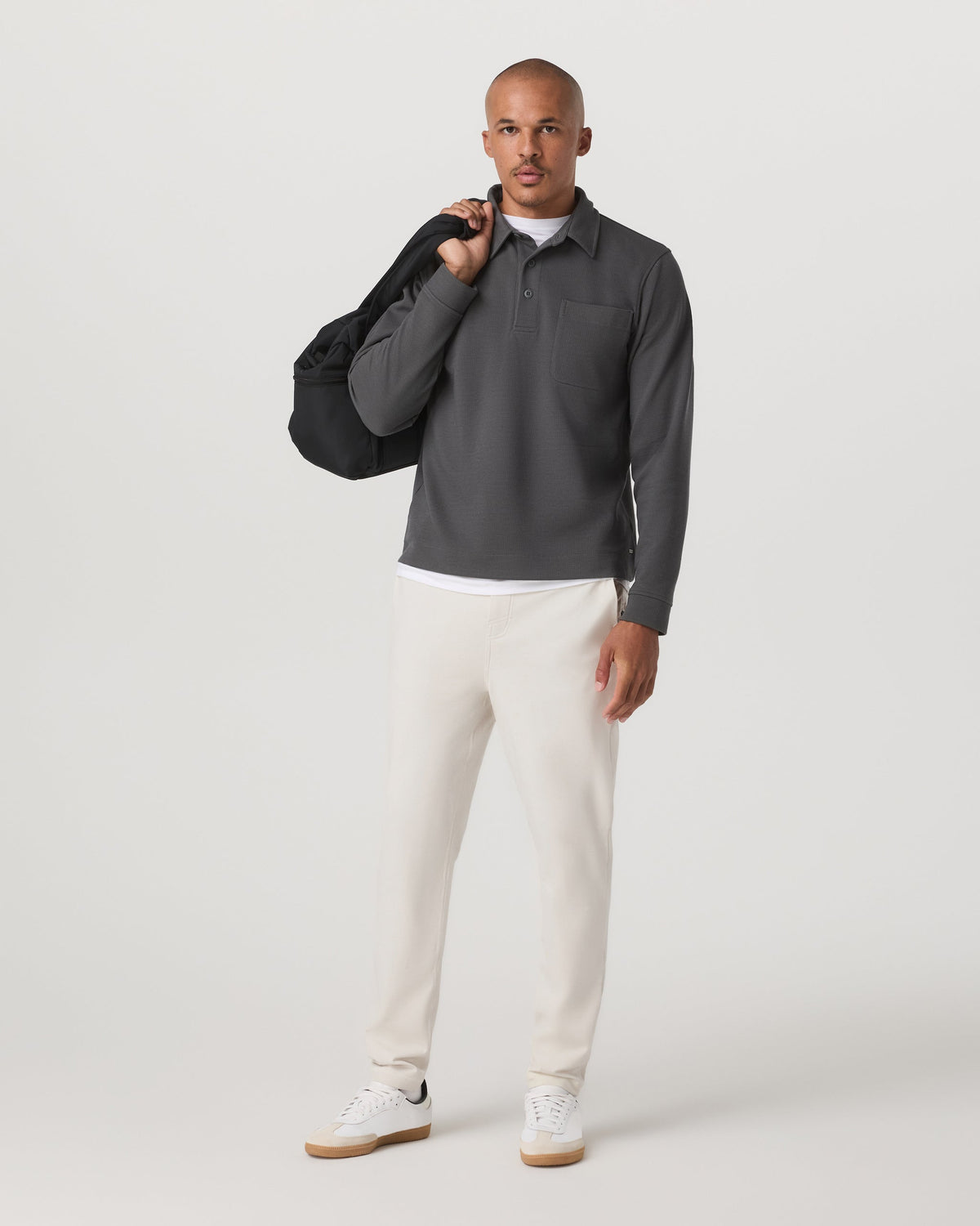Long Sleeve Waffle Polo | Dark Pewter