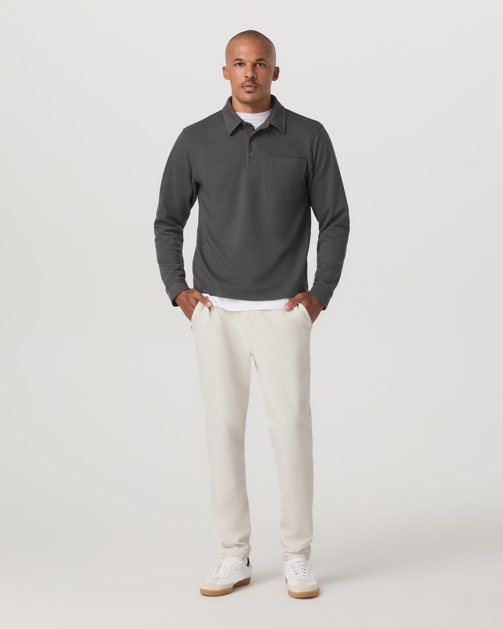 Long Sleeve Waffle Polo | Dark Pewter