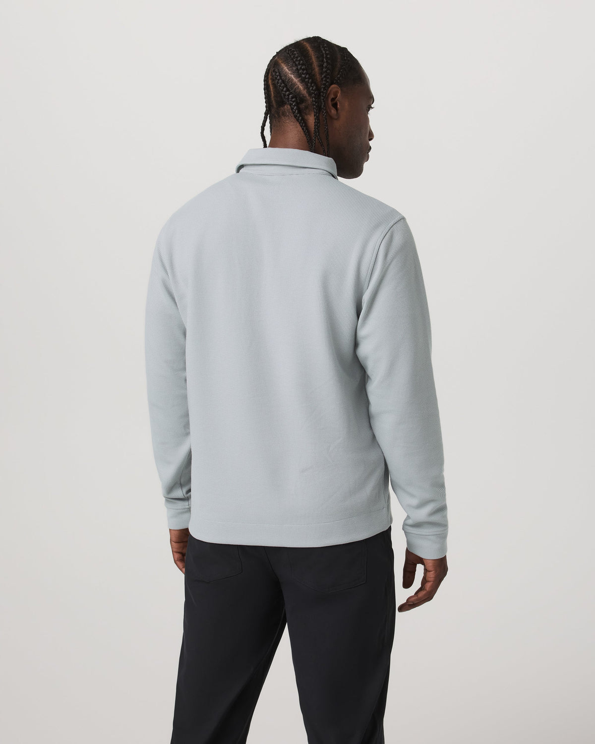 Long Sleeve Waffle Polo | Sea Fog