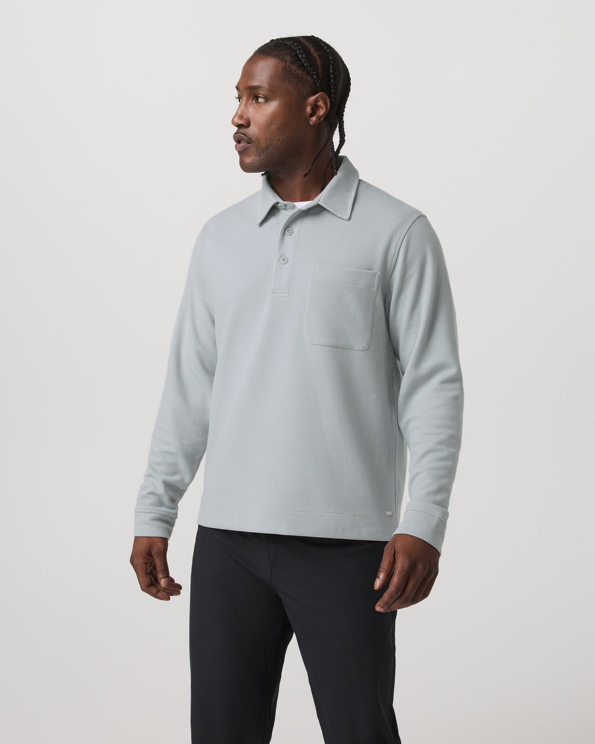 Long Sleeve Waffle Polo | Sea Fog