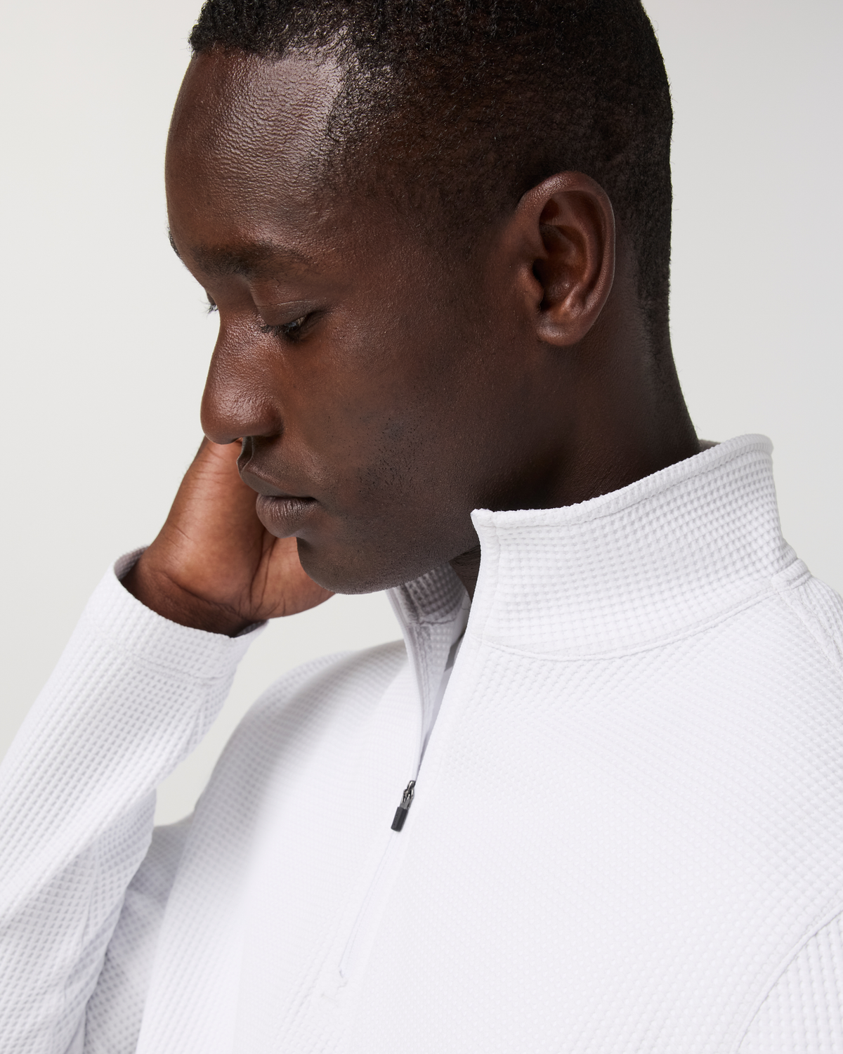 Lightweight Tech Waffle Quarter Zip | White