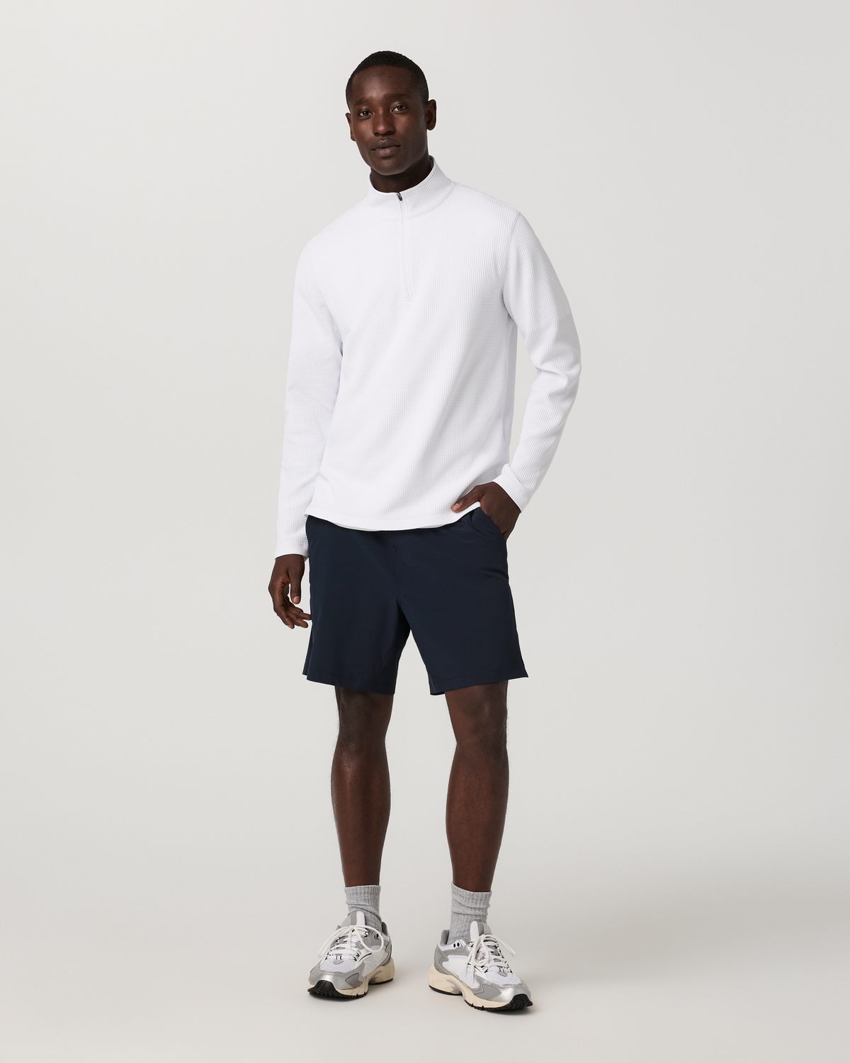 Lightweight Tech Waffle Quarter Zip | White