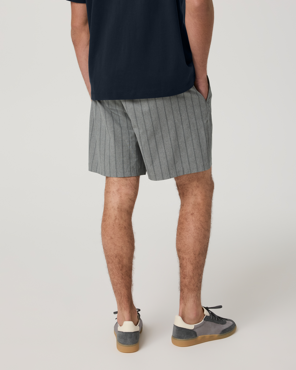 Aim Elastic Waist Short 7 | Concrete Marina Stripe Linen Texture