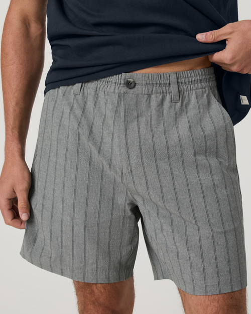 Aim Elastic Waist Short 7 | Concrete Marina Stripe Linen Texture