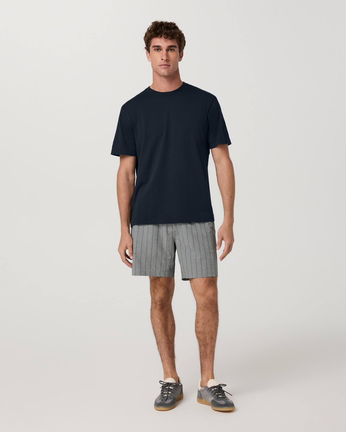Aim Elastic Waist Short 7 | Concrete Marina Stripe Linen Texture