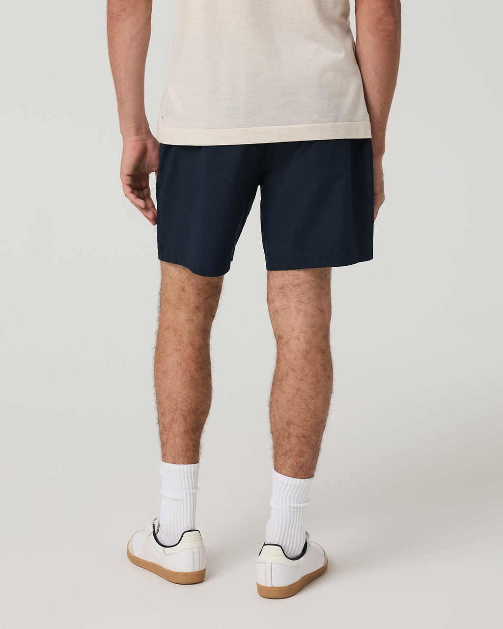 Aim Elastic Waist Short 7 | Navy Houndstooth Linen Texture