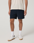 Aim Elastic Waist Short 7 | Navy Houndstooth Linen Texture