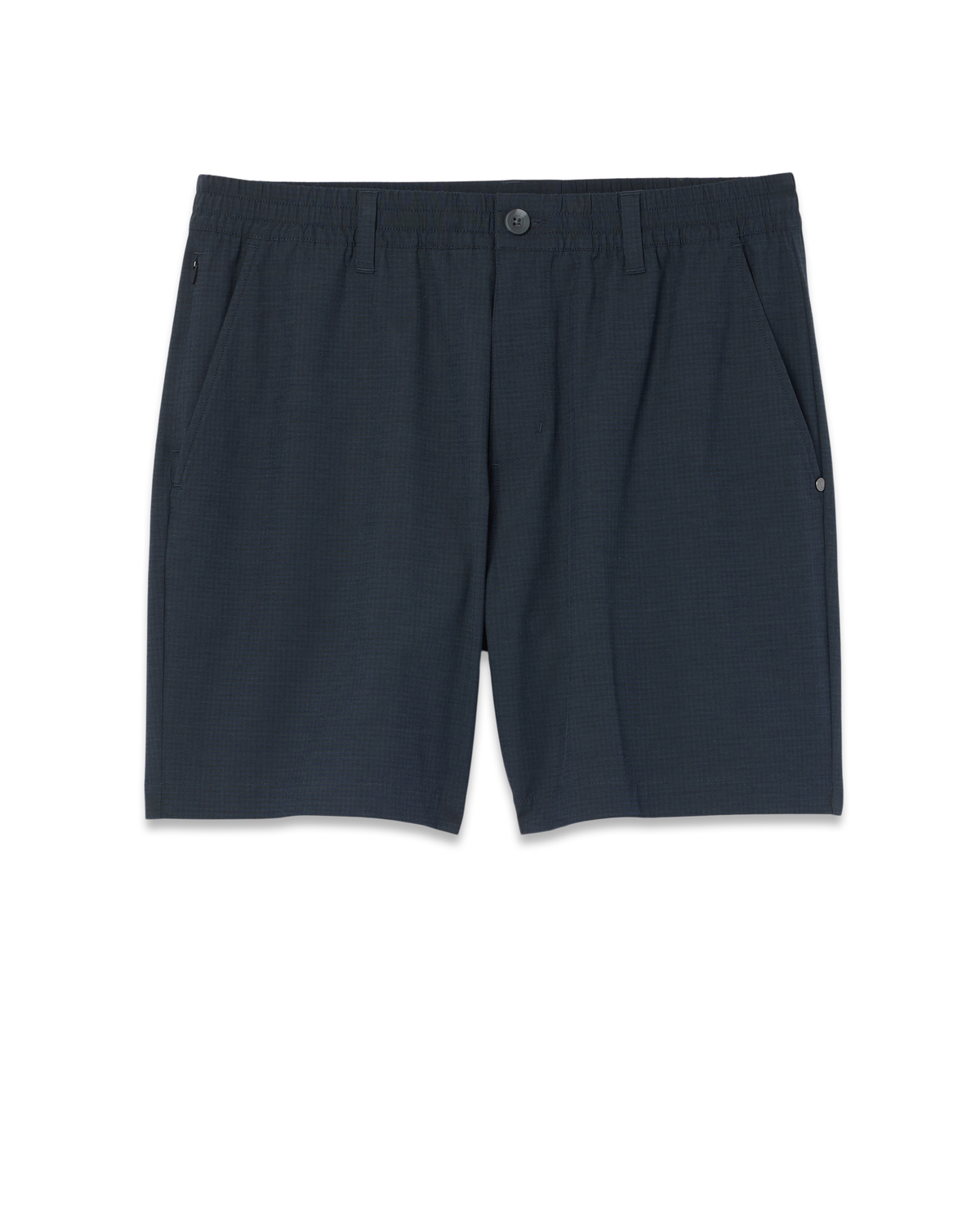 Aim Elastic Waist Short 7 | Navy Houndstooth Linen Texture