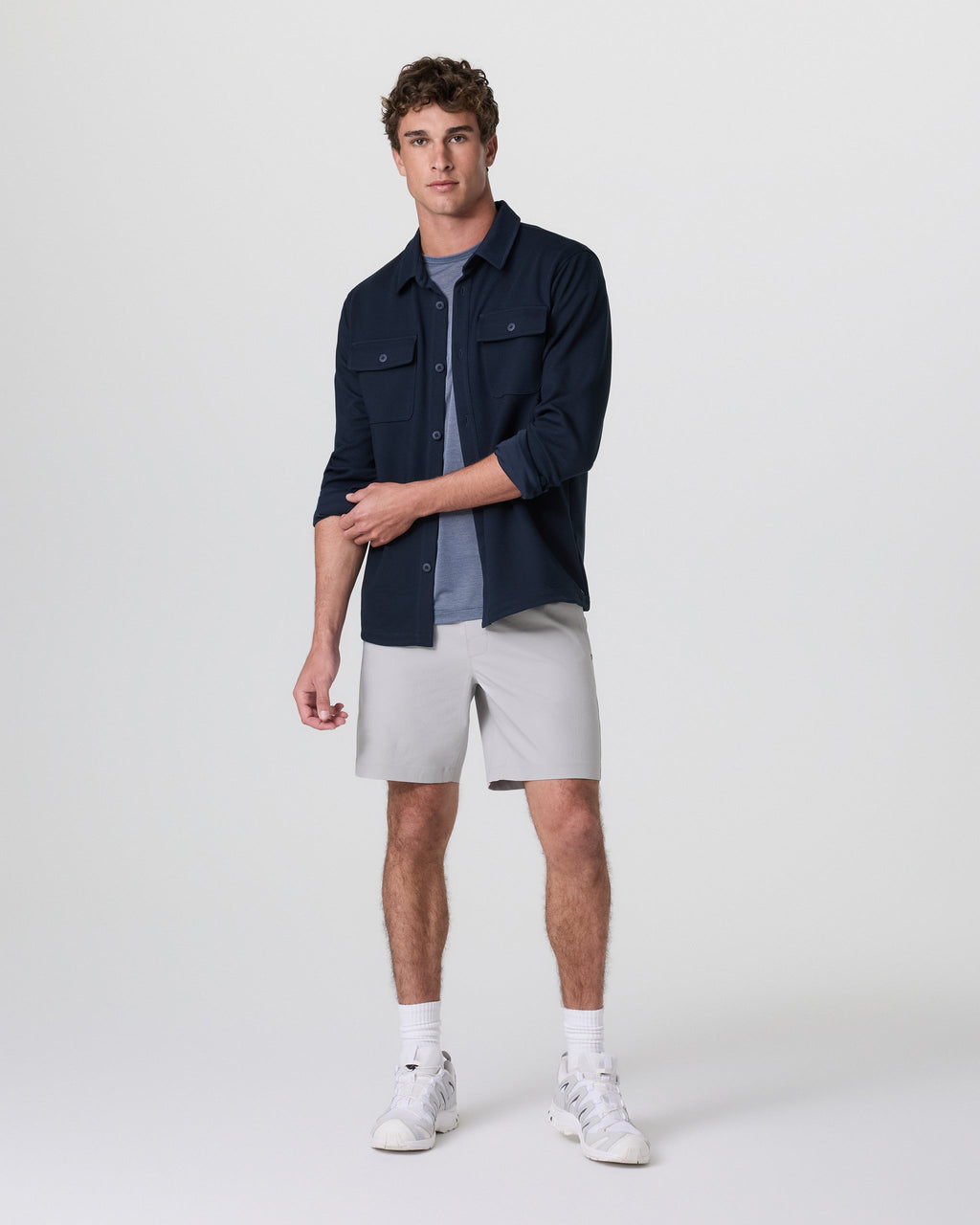 Cascade Crinkle Elastic Waist Short 8 | Fog