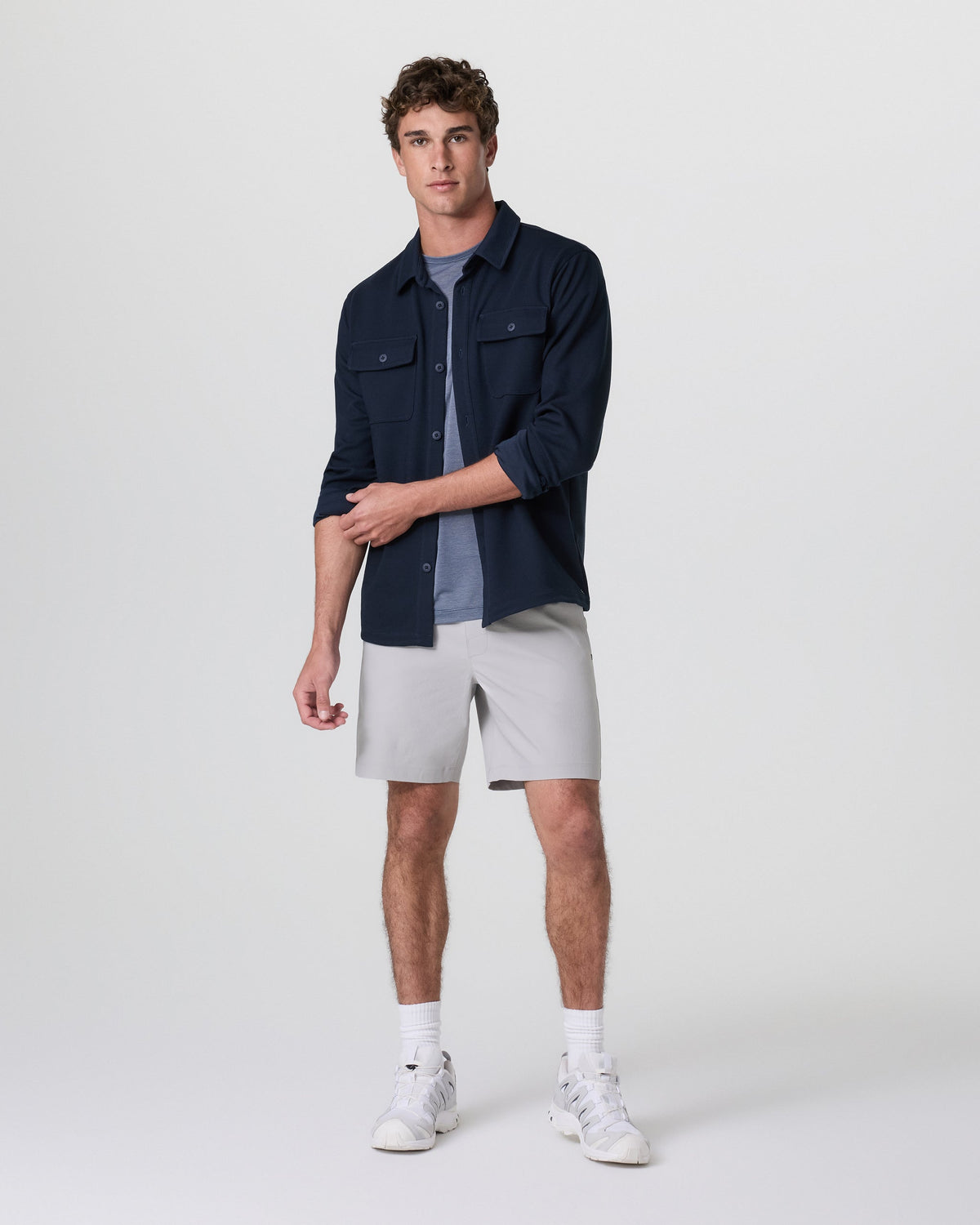 Cascade Crinkle Elastic Waist Short 8 | Fog