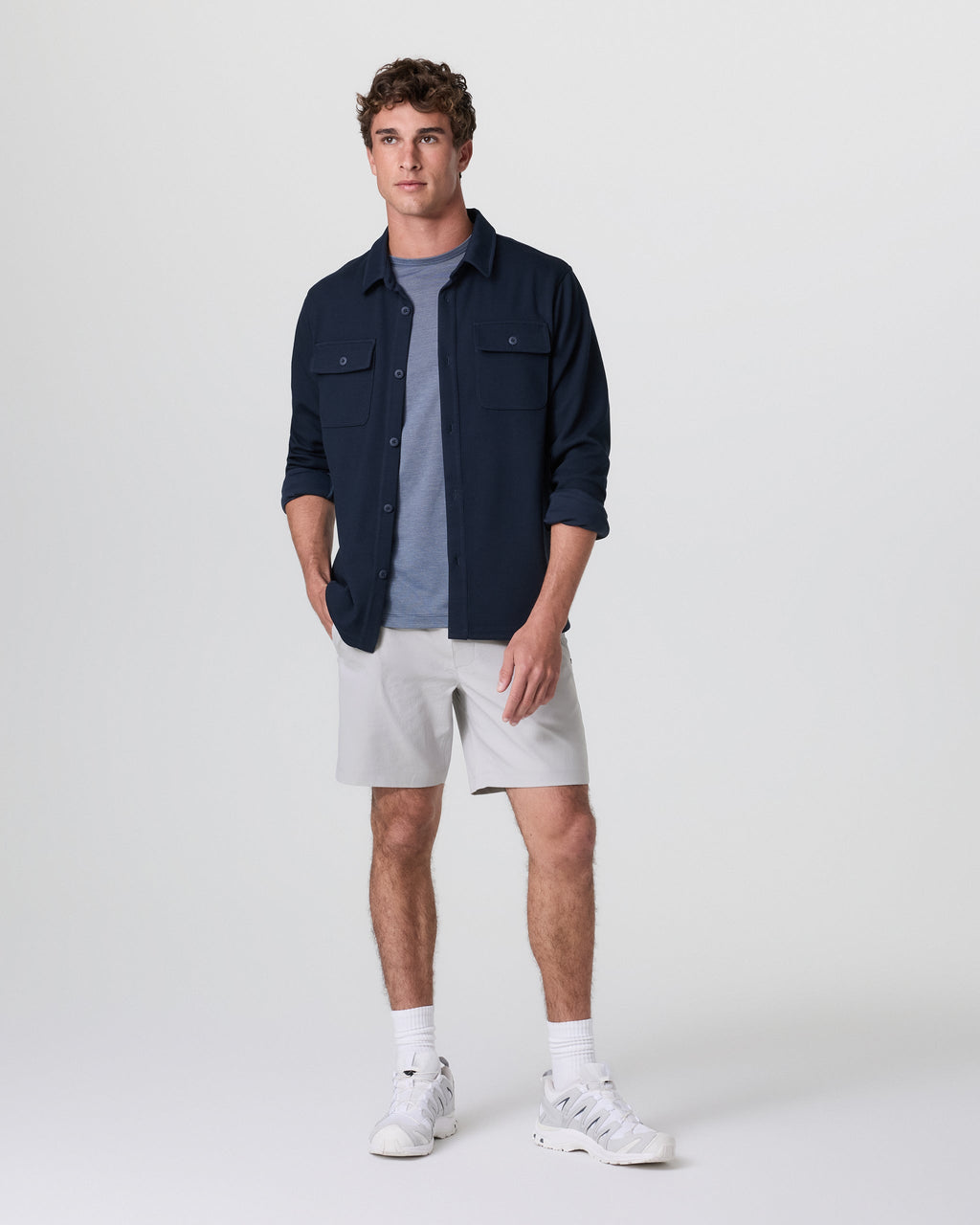 Cascade Crinkle Elastic Waist Short 8 | Fog