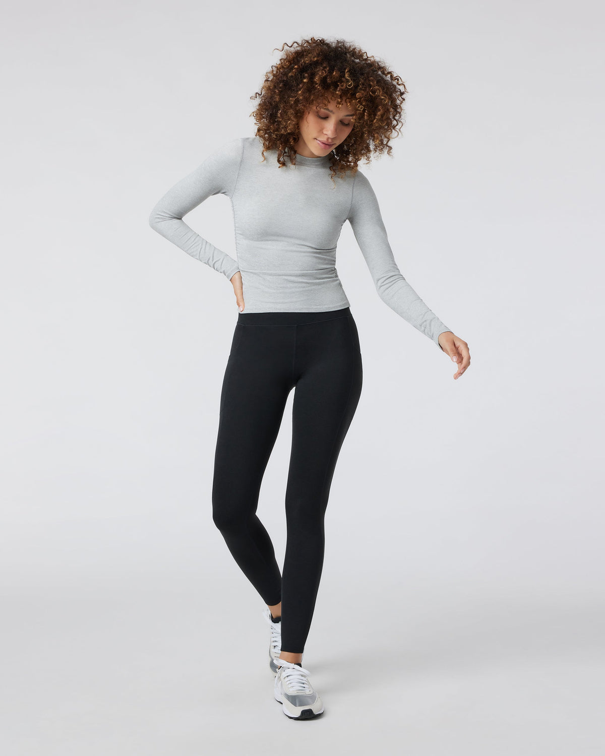 Long Sleeve Halo Ruched Tee | Pale Grey Heather