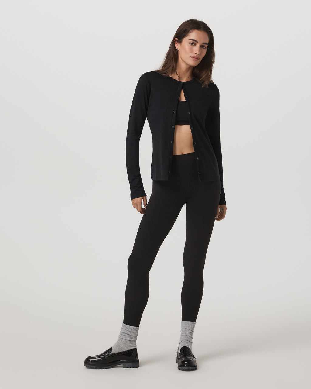 Long Sleeve Halo Snap Cardigan | Black Heather