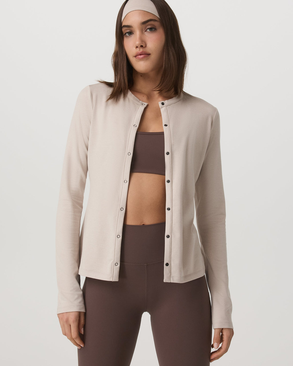 Long Sleeve Halo Snap Cardigan | Ecru Heather