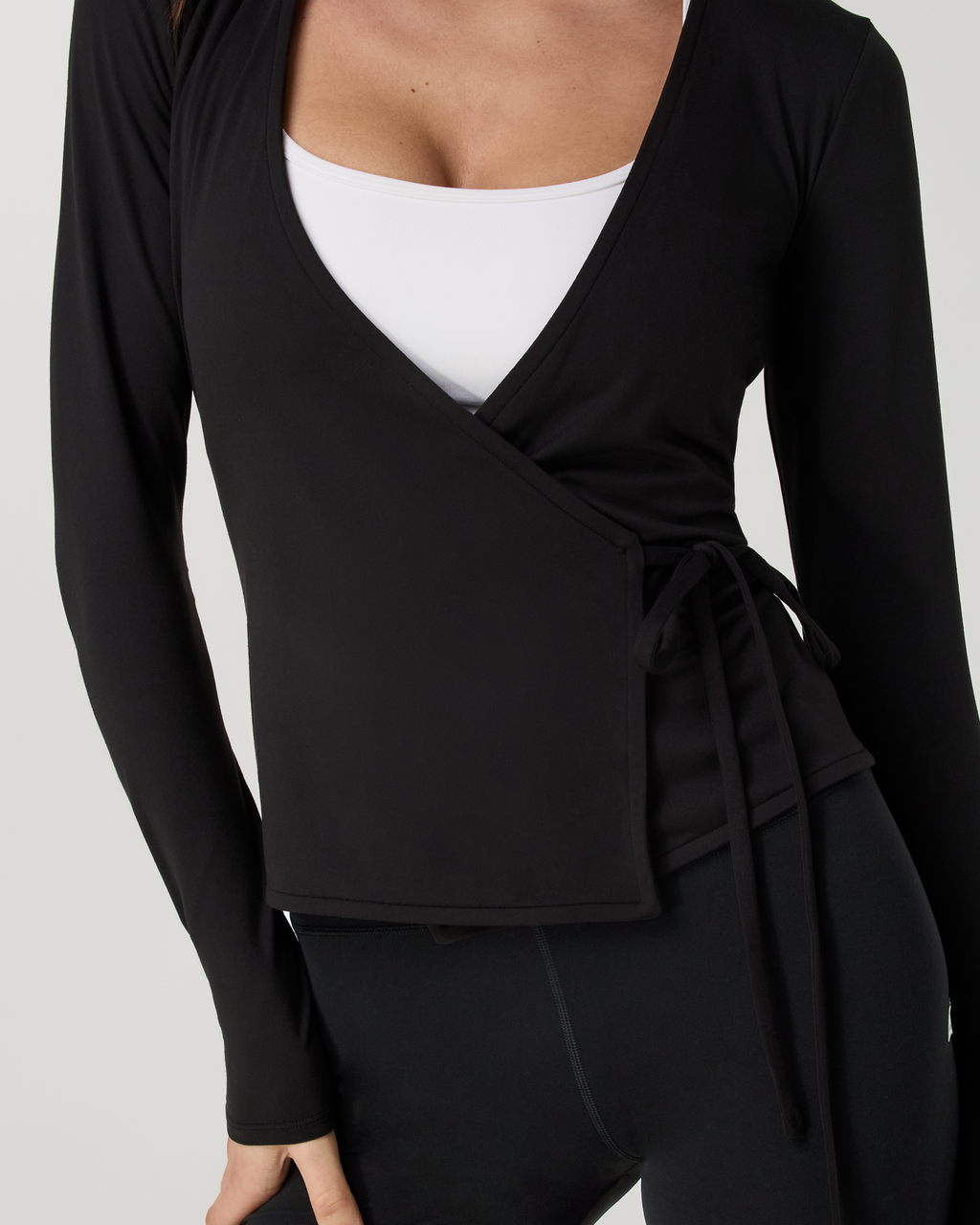 Long Sleeve Halo Wrap Top | Solid Black