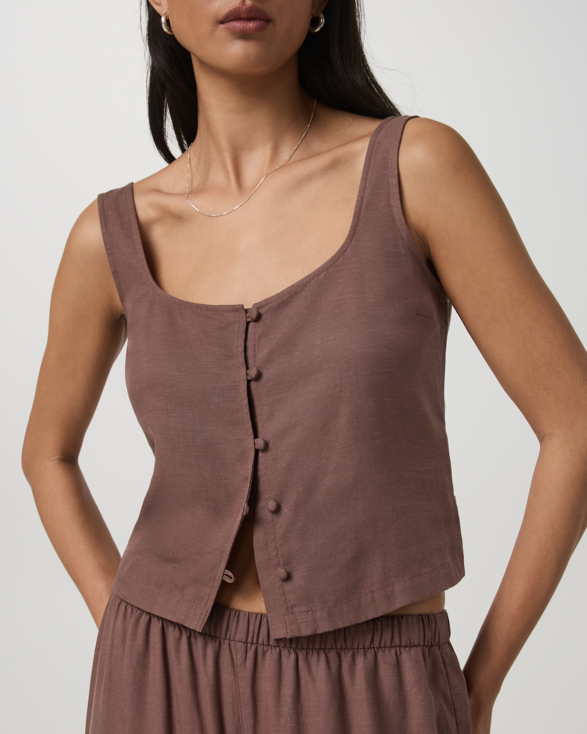 Trestles Twill Button Front Top | Sable
