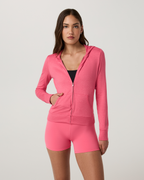 Halo Mini Full Zip Hoodie - Long | Sunset Pink Heather